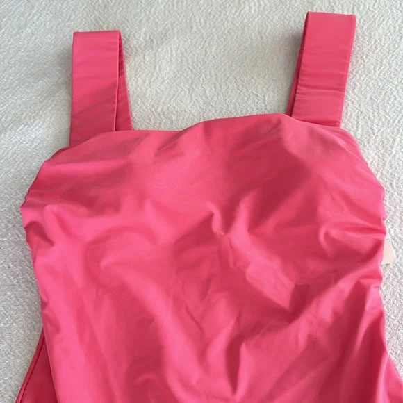 BONDI BORN Gwen Square Neck One-Piece Swimsuit, Rose Color, Size Large,$295